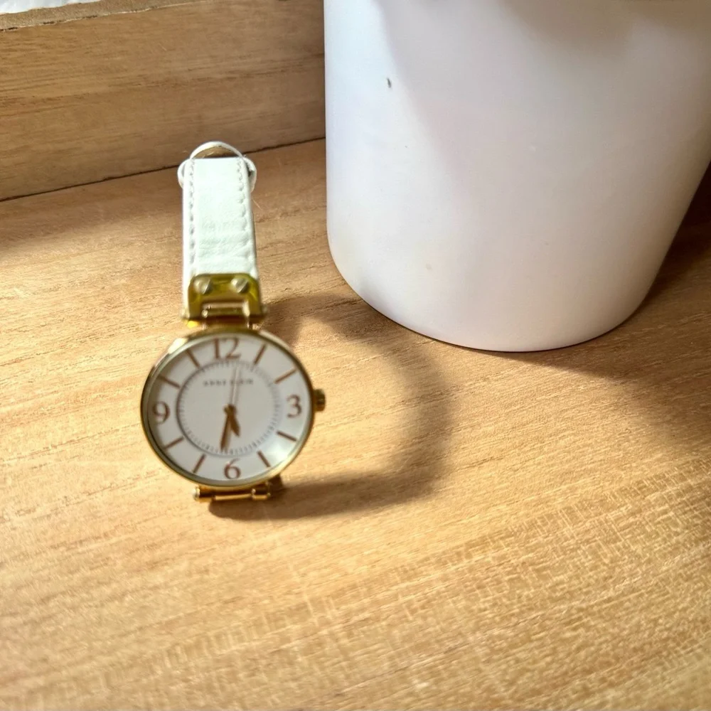 Anne Klein Gold‎ & White Leather Strap Watch 10/9168WTWT